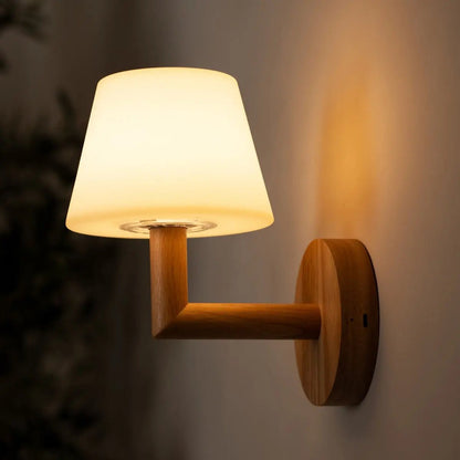 Wandlamp oplaadbaar rubberwood lichtbruin dimbaar