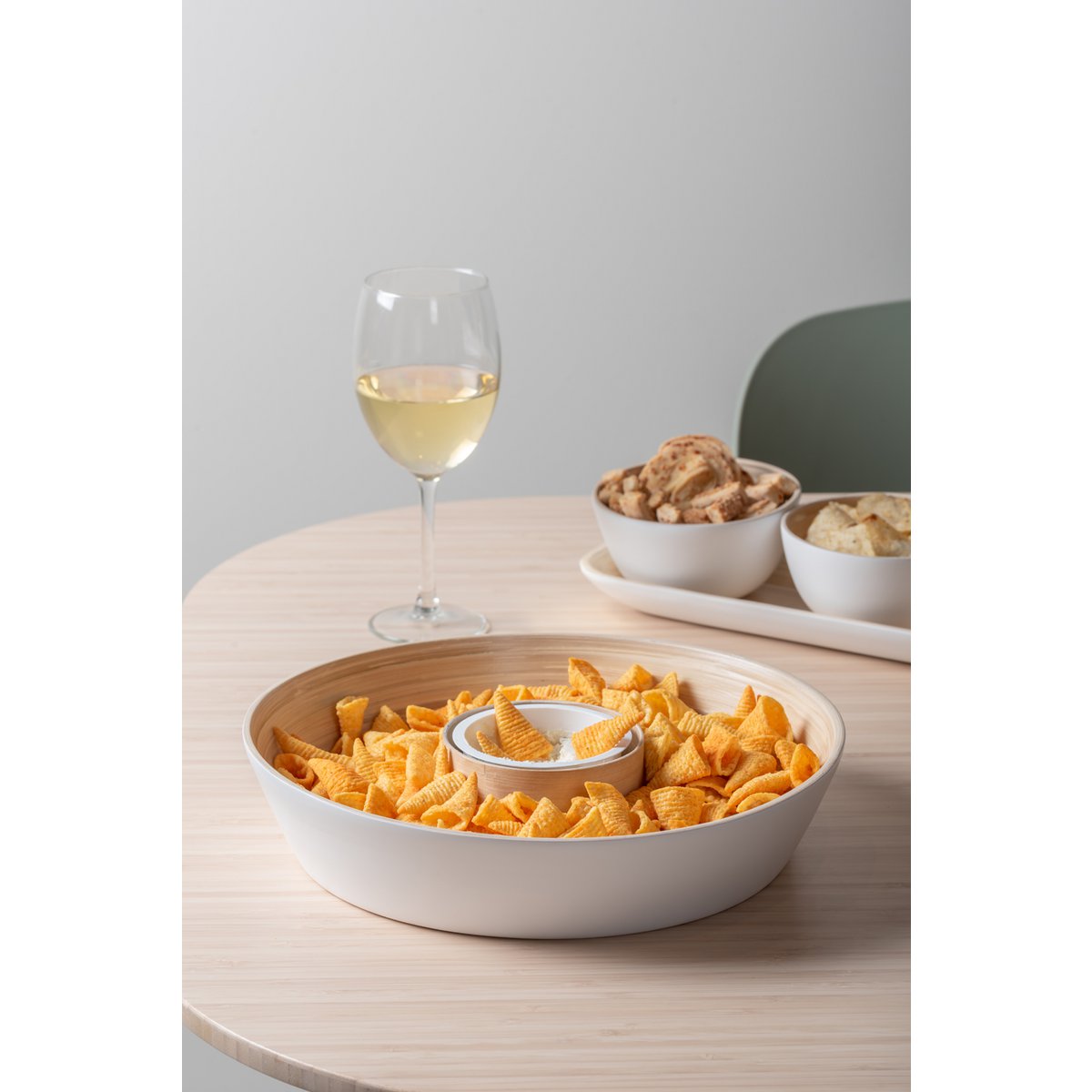 Chip & dip kom 30 cm bamboe wit