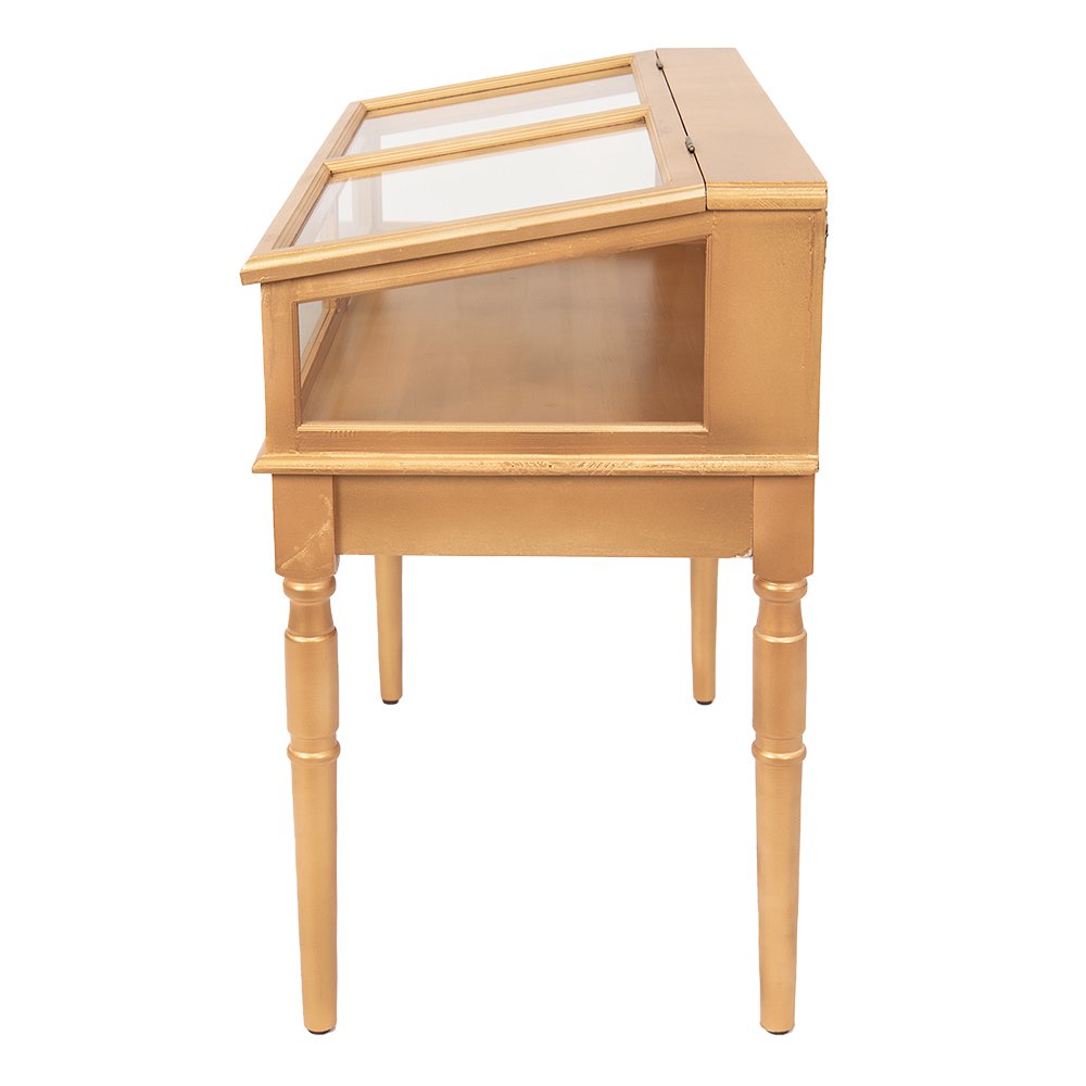 Vitrinekast 80x46x85 cm goudkleurig hout glas