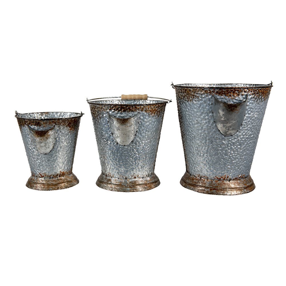 Decorative Bucket Set of 3 Ø 26x28 cm Grey Brown Iron Buckets