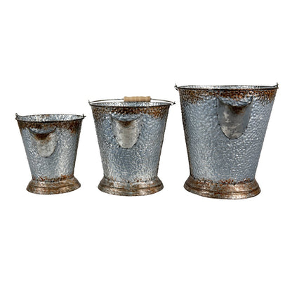 Decorative Bucket Set of 3 Ø 26x28 cm Grey Brown Iron Buckets