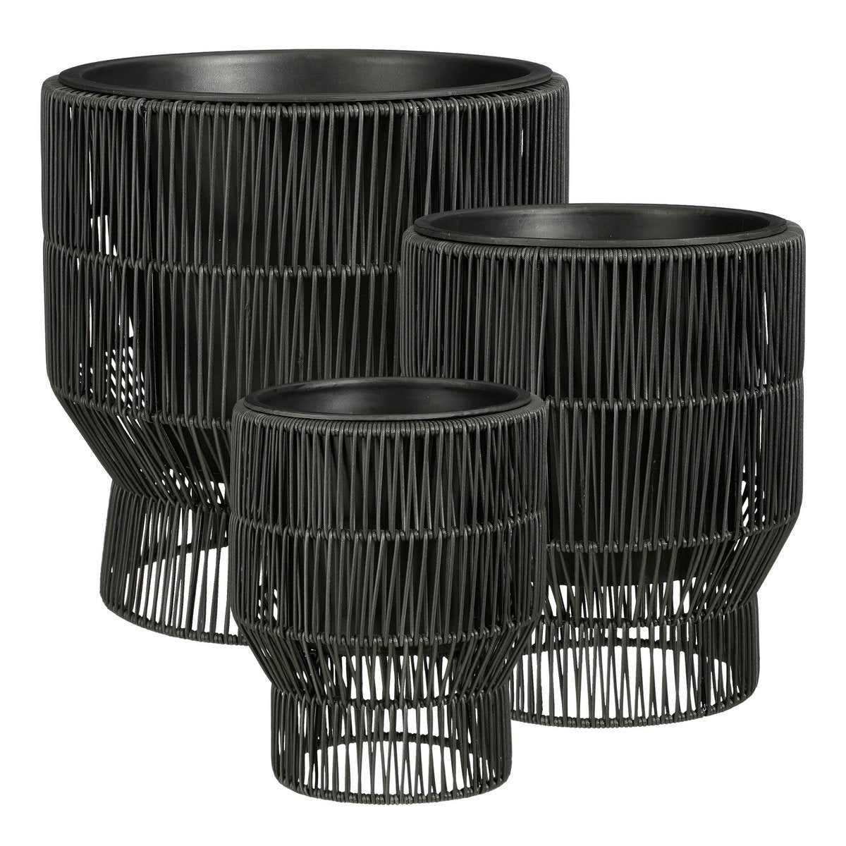 Bloempot buiten set 3 stuks zwart plastic