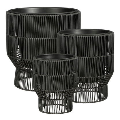 Bloempot buiten set 3 stuks zwart plastic