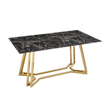 Eettafel 160x90x76 cm glas marmerlook goud