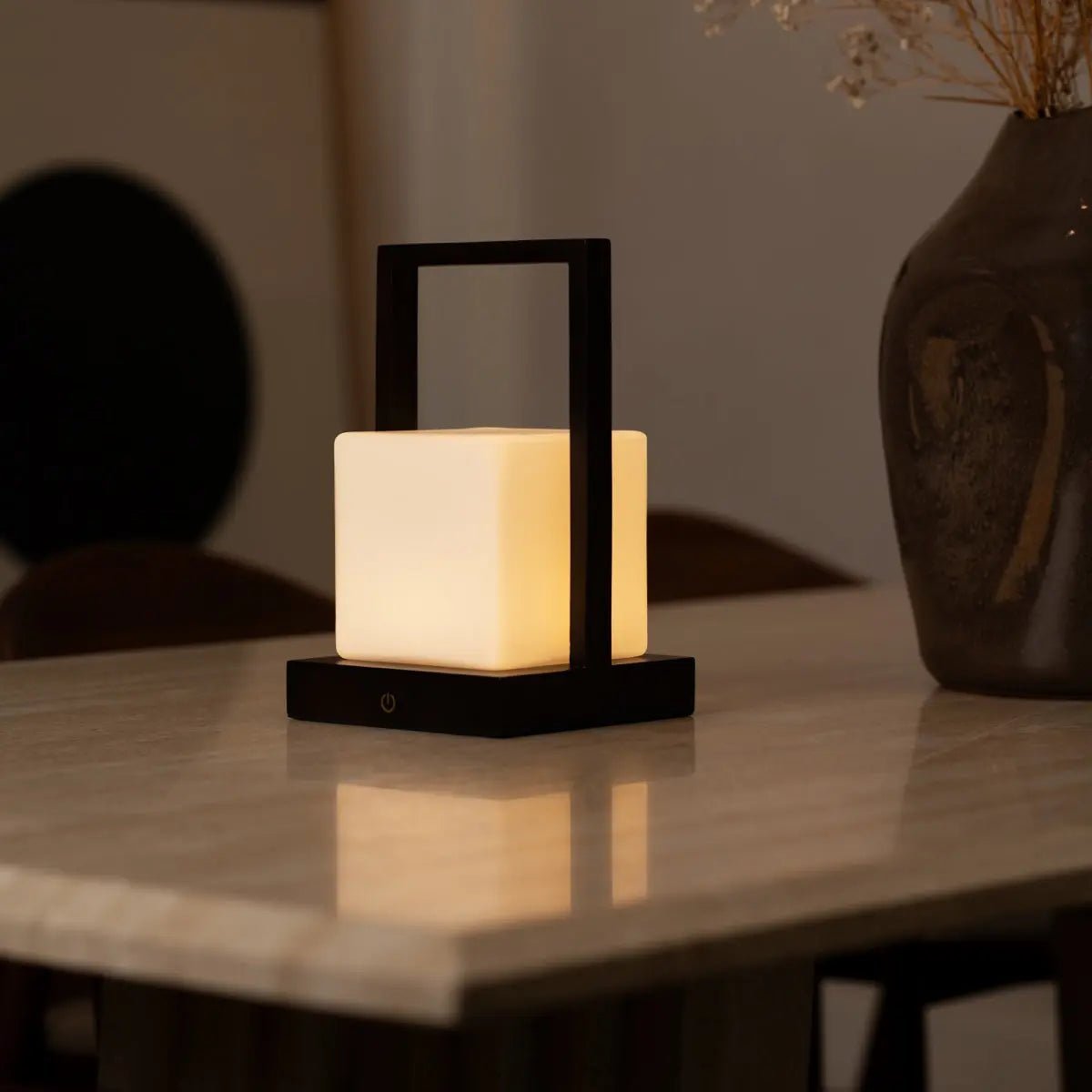 Tafellamp Noah donkerbruin rubberwood matglas 16x25 cm