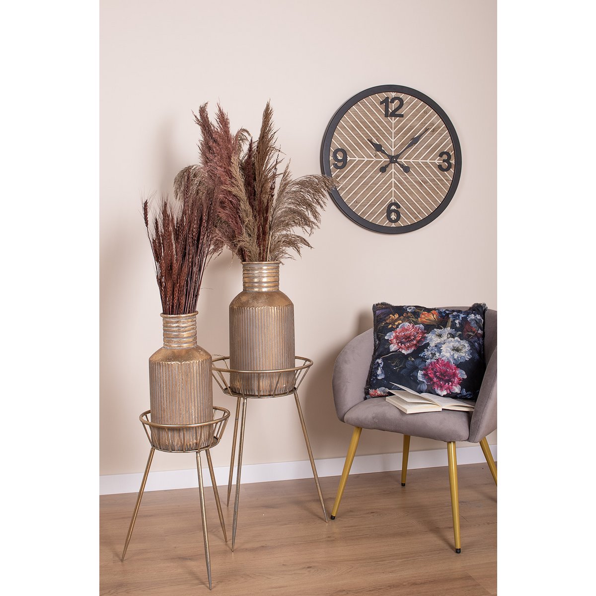 Eetkamerstoel grijs goud 65x64x74 cm