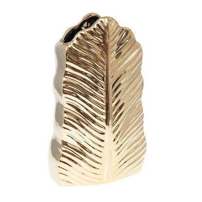 Vaas keramisch blad 17,8x10x28,5 cm goud