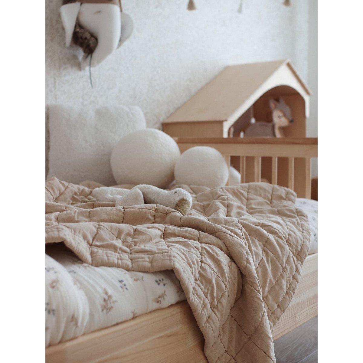 Babydeken 100x140 cm katoen omkeerbaar beige