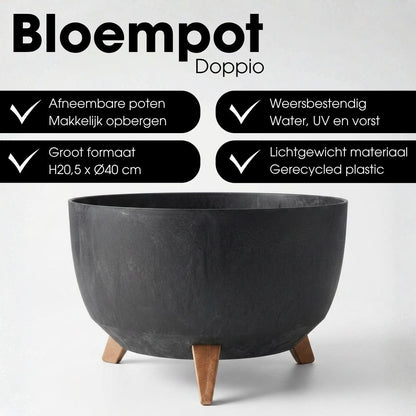 Plantenbak 40 cm rond zwart gerecycled plastic