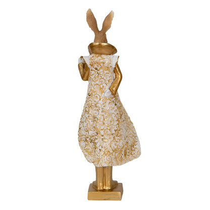 Rabbit Figurine 11x8x33 cm Gold-colored White Polyresin Home Decor