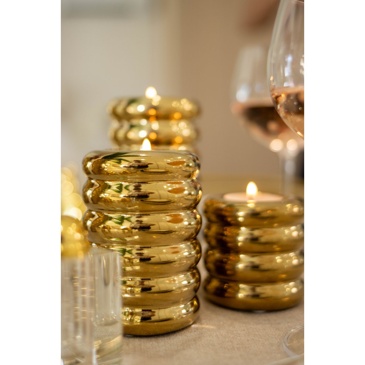 Golden ceramic candlesticks - set of 3