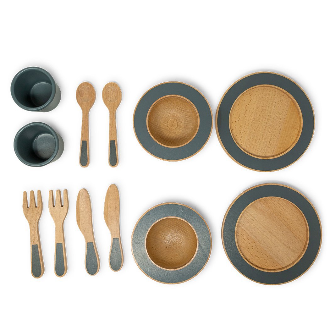 Speelgoed diner set smaragdgroen hout keramiek