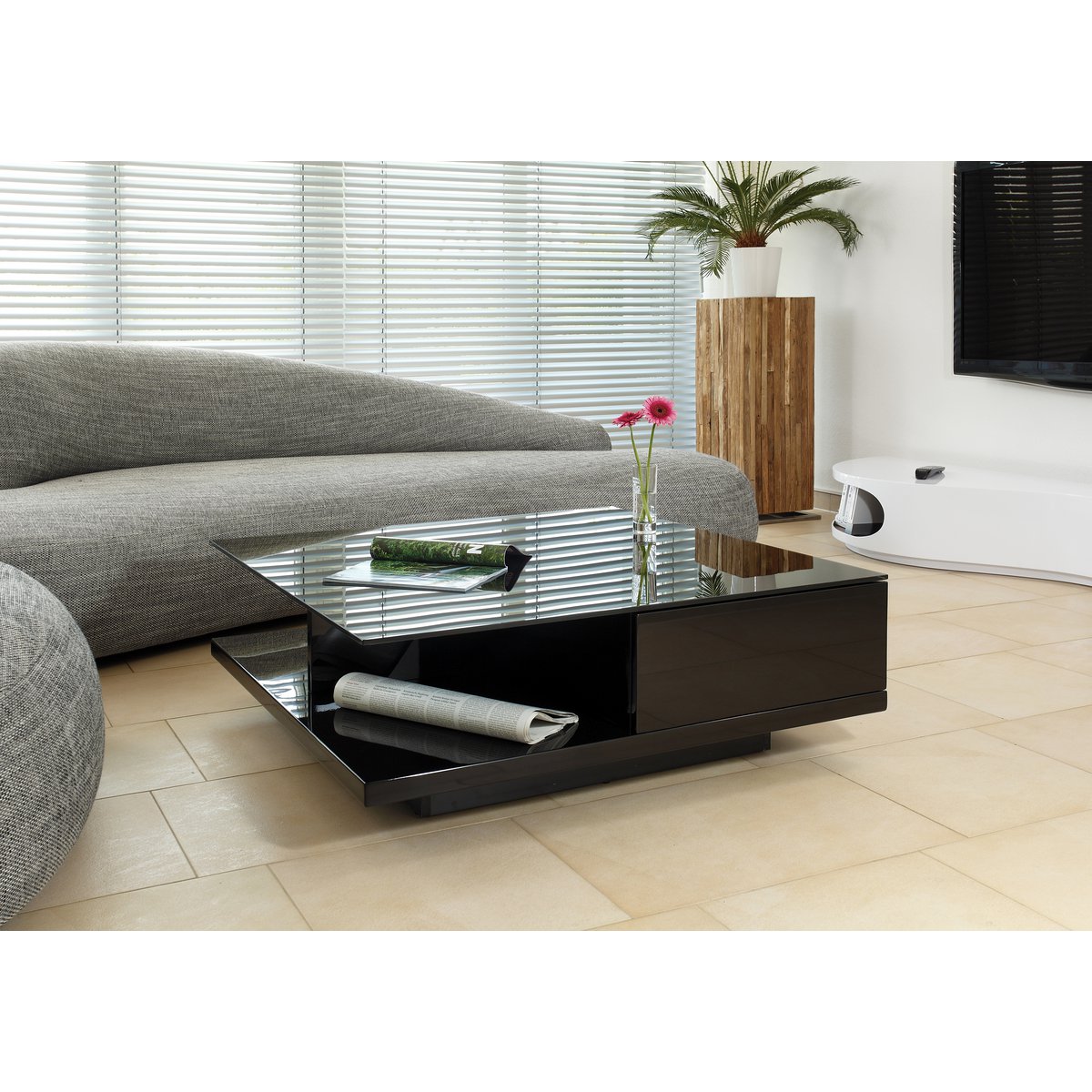 Salontafel 100x100x36 cm hoogglans zwart MDF glas