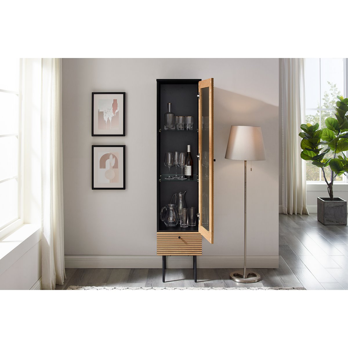 Vitrinekast 40x43x179 cm eikenfineer zwart