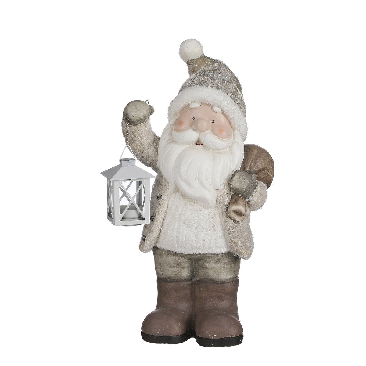 Kerstbeeld kerstman met lantaarn 45 cm grijs