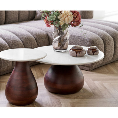 Heide Salontafel, mangohout/marmer, donkerbruin/wit, ø70x35 cm