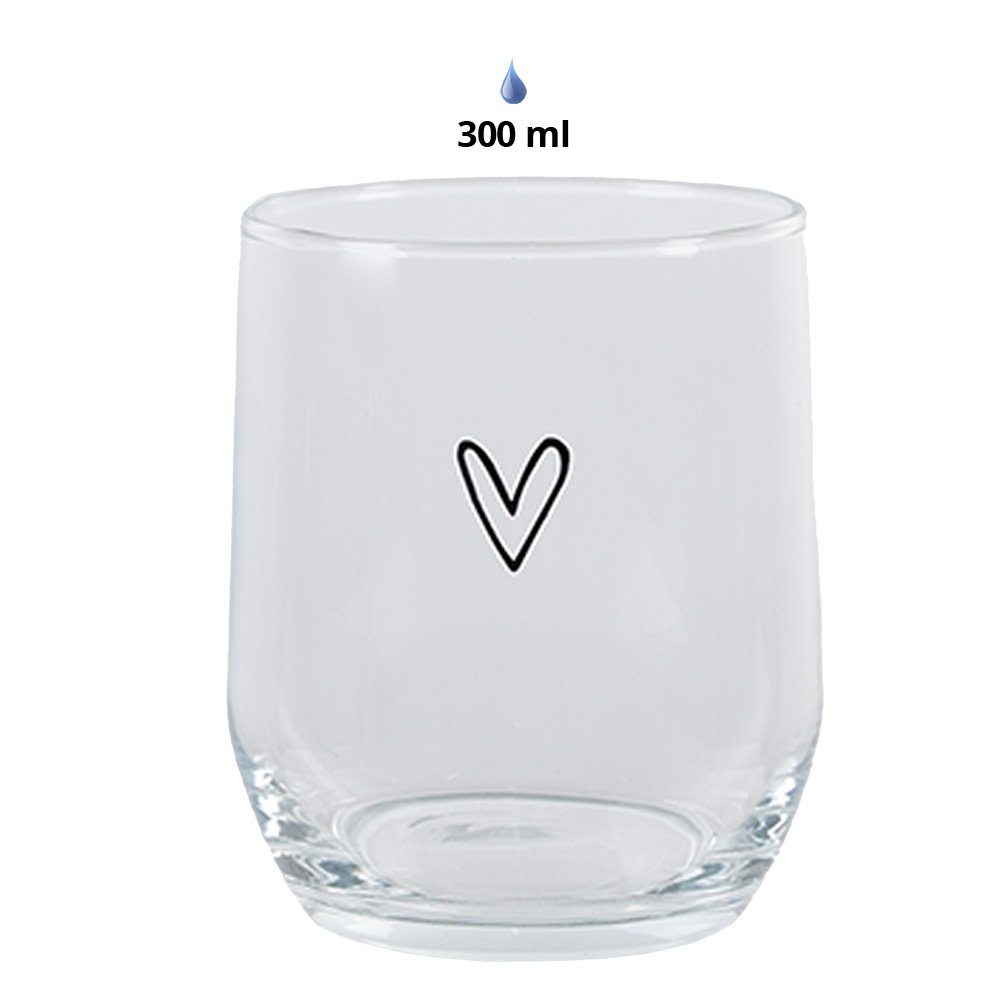 Water Glass Heart 300 ml Transparent Glass Drinking Cup