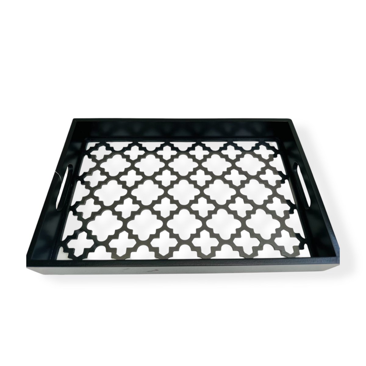 Dienblad hout glas zwart 40x30 cm