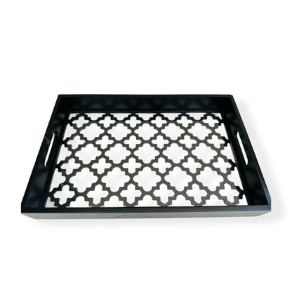 Dienblad hout glas zwart 40x30 cm