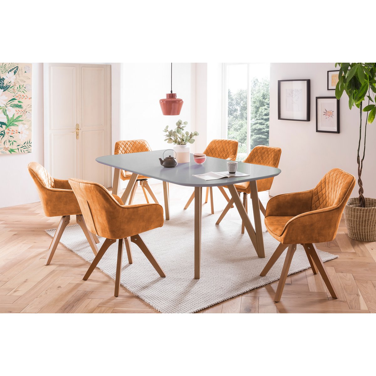Eetgroep 5-delig 180x90 cm massief hout MDF grijs