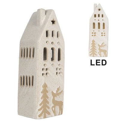 Decoratiehuis keramiek beige LED 9x7x24 cm