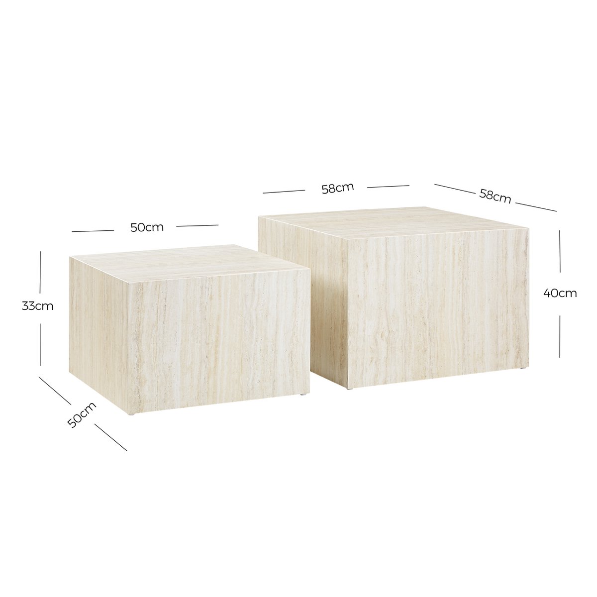 Salontafel travertin look 2 stuks 58x58x40 cm
