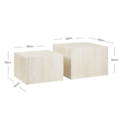 Salontafel travertin look 2 stuks 58x58x40 cm