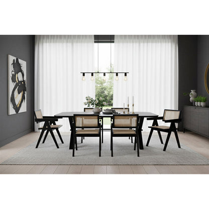 Eettafel 240x100 cm, 30 mm blad Mango zwart, X-stalen frame antiek zwart