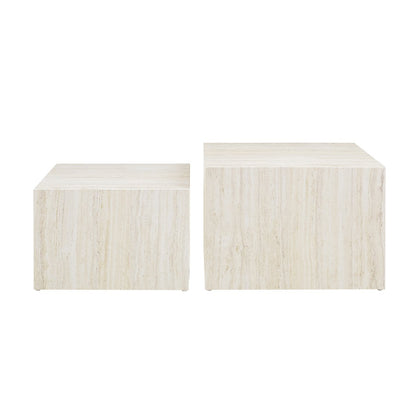 Salontafel travertin look 2 stuks 58x58x40 cm