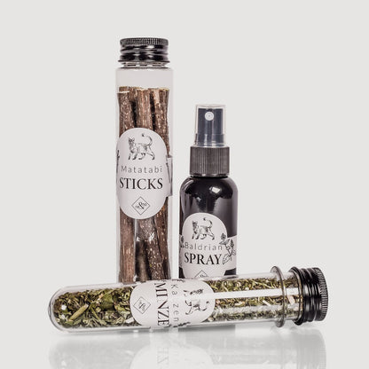 NE & NO® Gift Set Cats Well -being Herbs: Catnint + Valerian Spray + Matatabi Sticks
