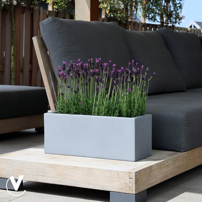 Plantenbak set van 2 grijs polyester 50x20x20 cm en 80x20x20 cm