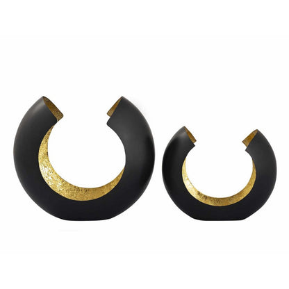 Kaarsenhouder set 2 stuks zwart goud 21x17x11 cm