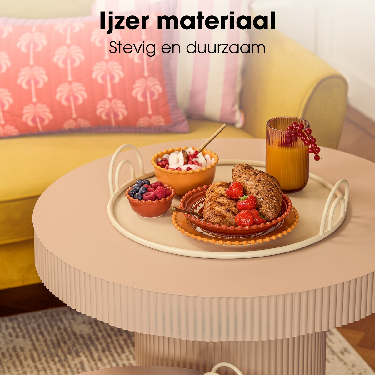 Dienblad set ijzer off-white 3 stuks Ø30-42 cm