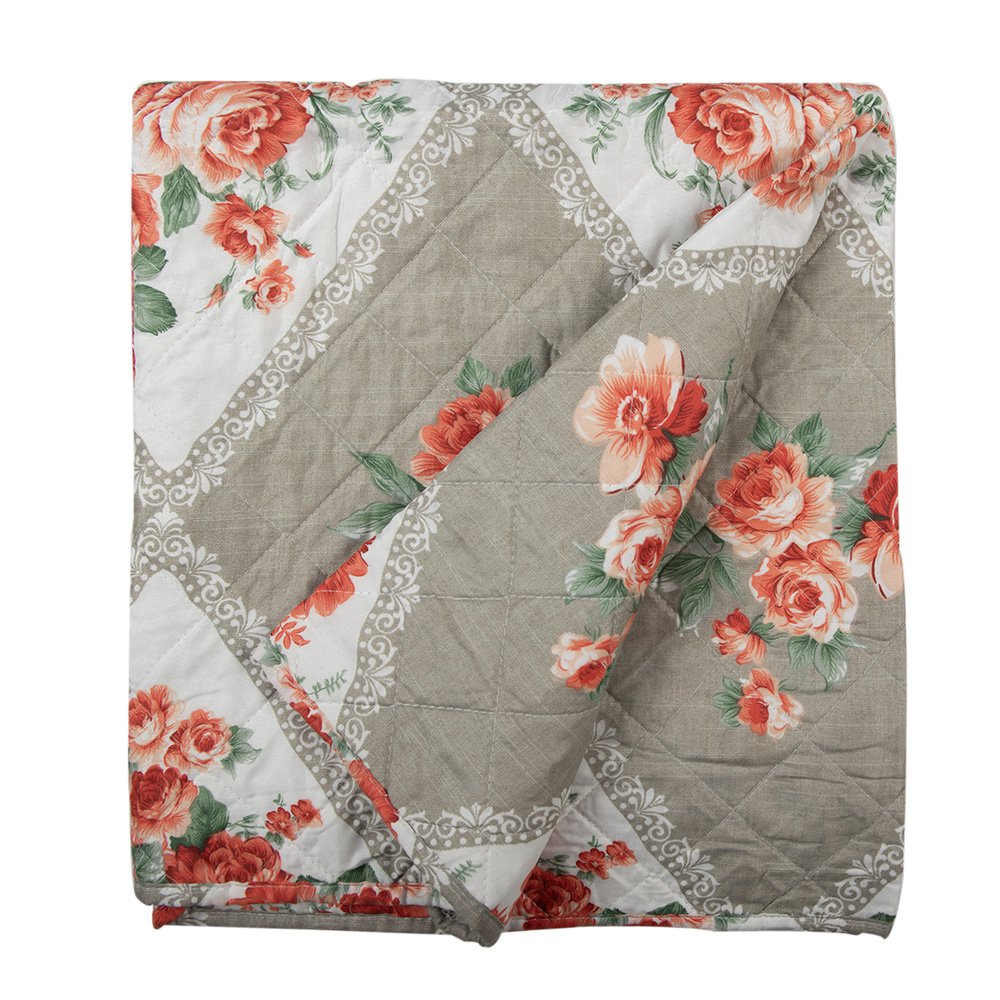 Bedsprei 240x260 cm grijs roze katoen bloemen