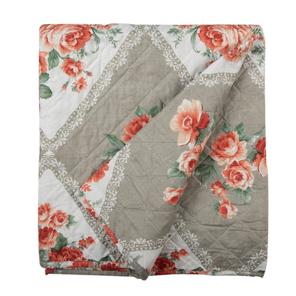 Bedsprei 240x260 cm grijs roze katoen bloemen