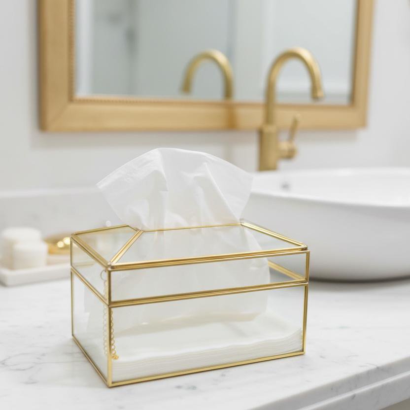 Zakdoekbox 23x13x13 cm glas met gouden rand