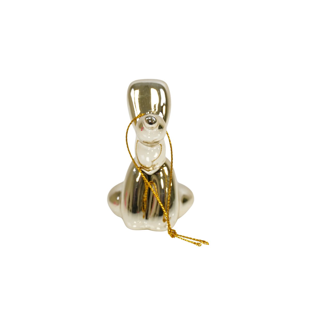 Kerstornament ballon hond keramiek goud 5,5x6,5 cm