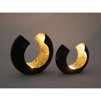 Kaarsenhouder set 2 stuks zwart goud 21x17x11 cm