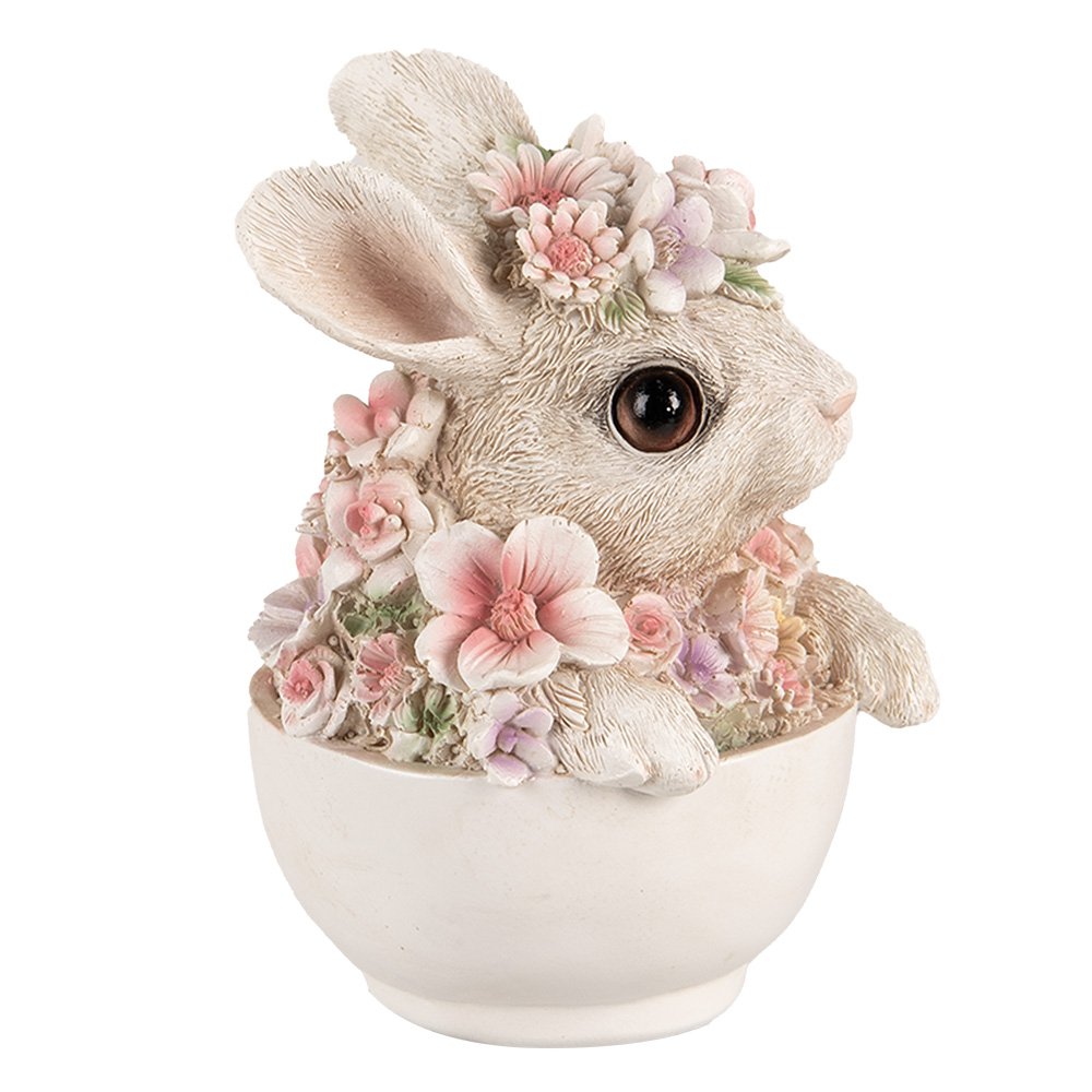 Konijnenbeeld 15 cm grijs roze polyresin