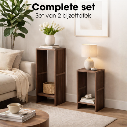 Bijzettafel set gerecycled teak donkerbruin