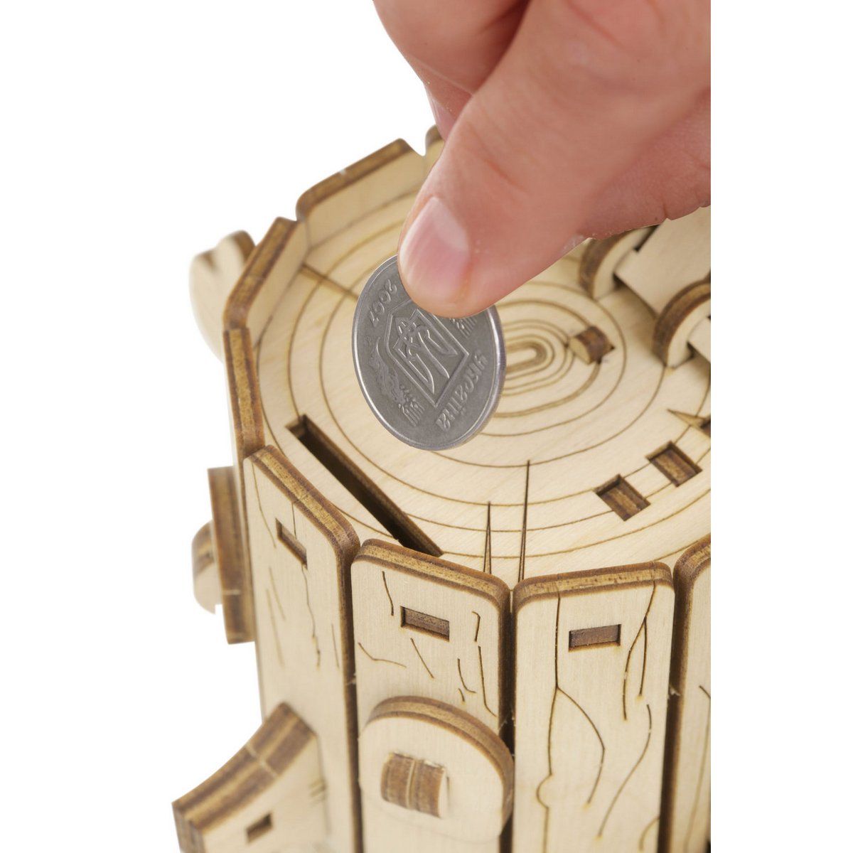 Houten puzzel spaarpot 15x13x15 cm