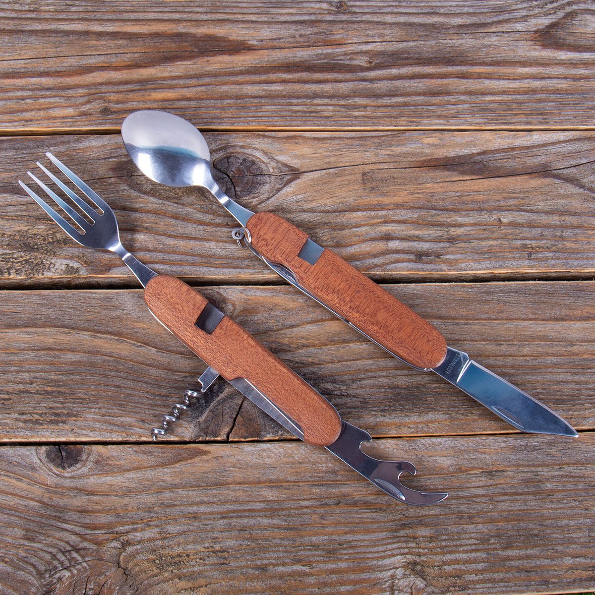 Campingbestek multitool Mad Monkey hout staal
