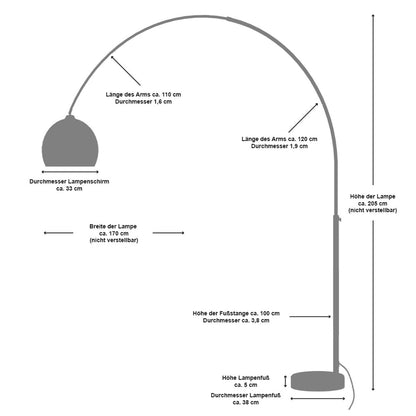 Booglamp 195 cm zwart