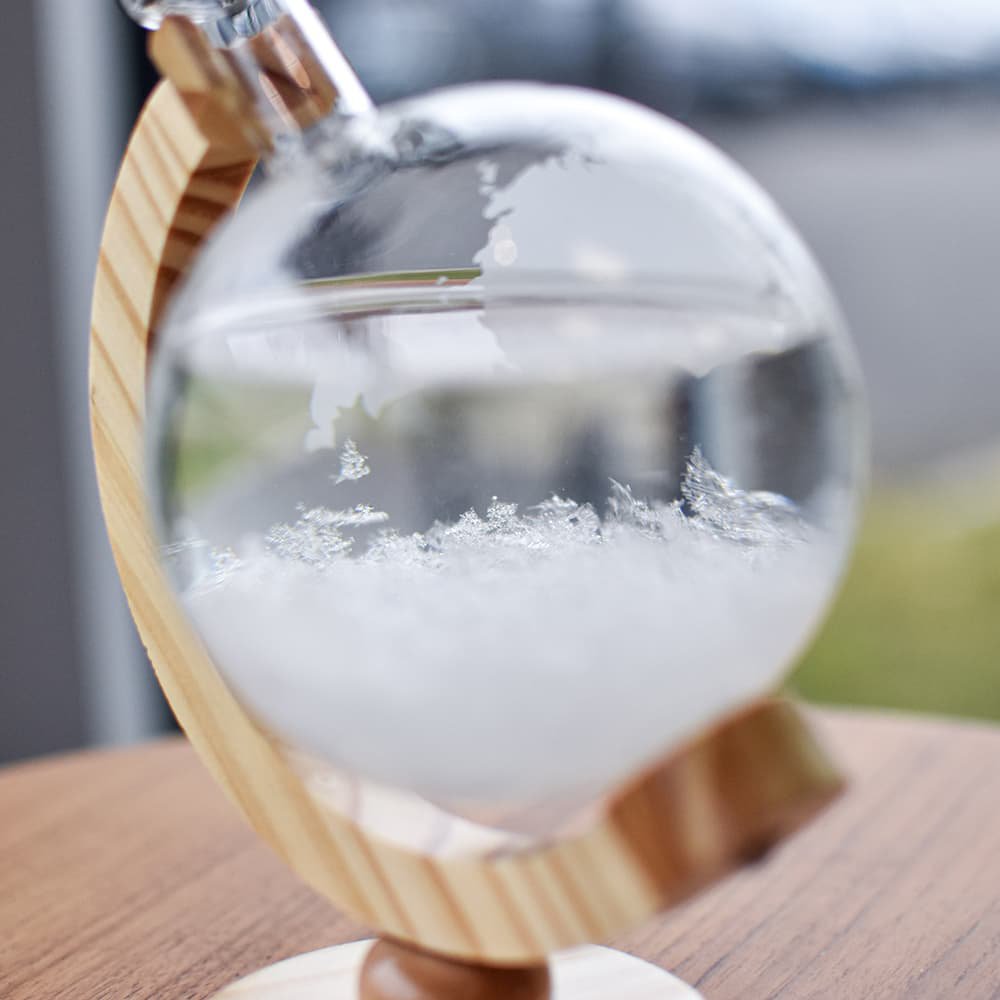 Stormbarometer glas met houten basis 19x11 cm