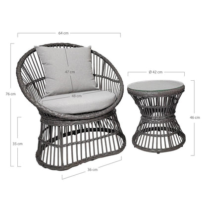 Loungeset rotan grijs 48x64x76 cm met kussens