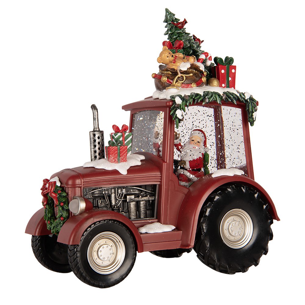 Kerstdecoratie tractor met LED en muziek 21x13x25 cm rood