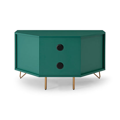 Corner TV lowboard with drawer, folding compartment and open compartment