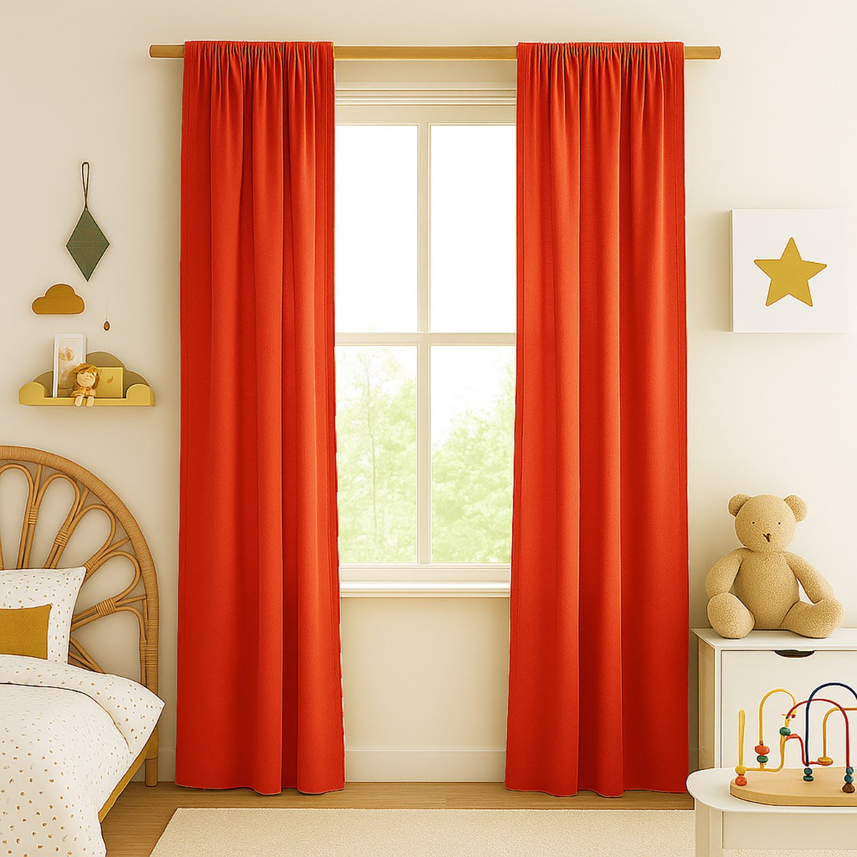 Gordijnen biologisch katoen rood 2x 65x260 cm