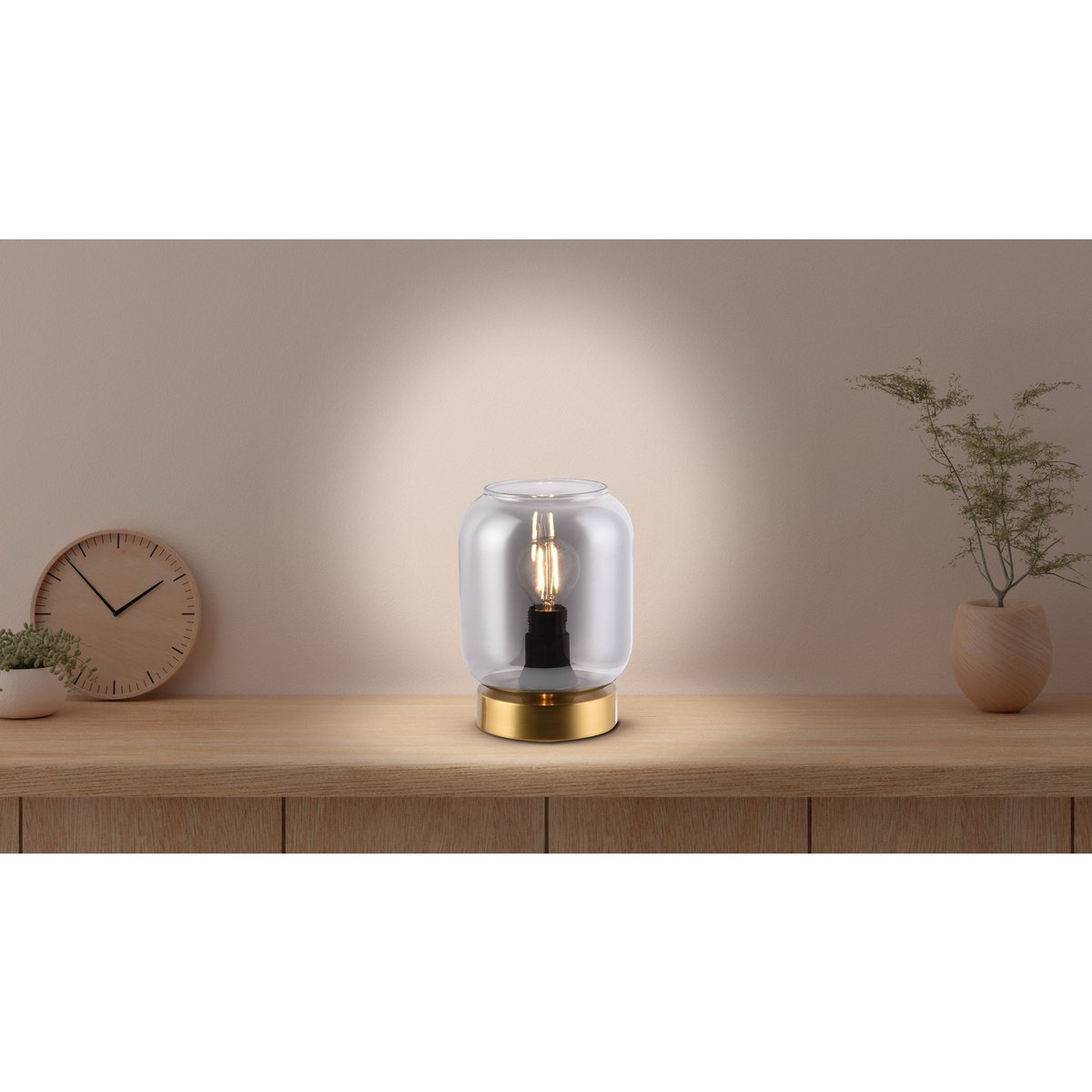 Tafellicht Alessio 17 cm Ø12 cm rookglas goudkleurig metaal E14