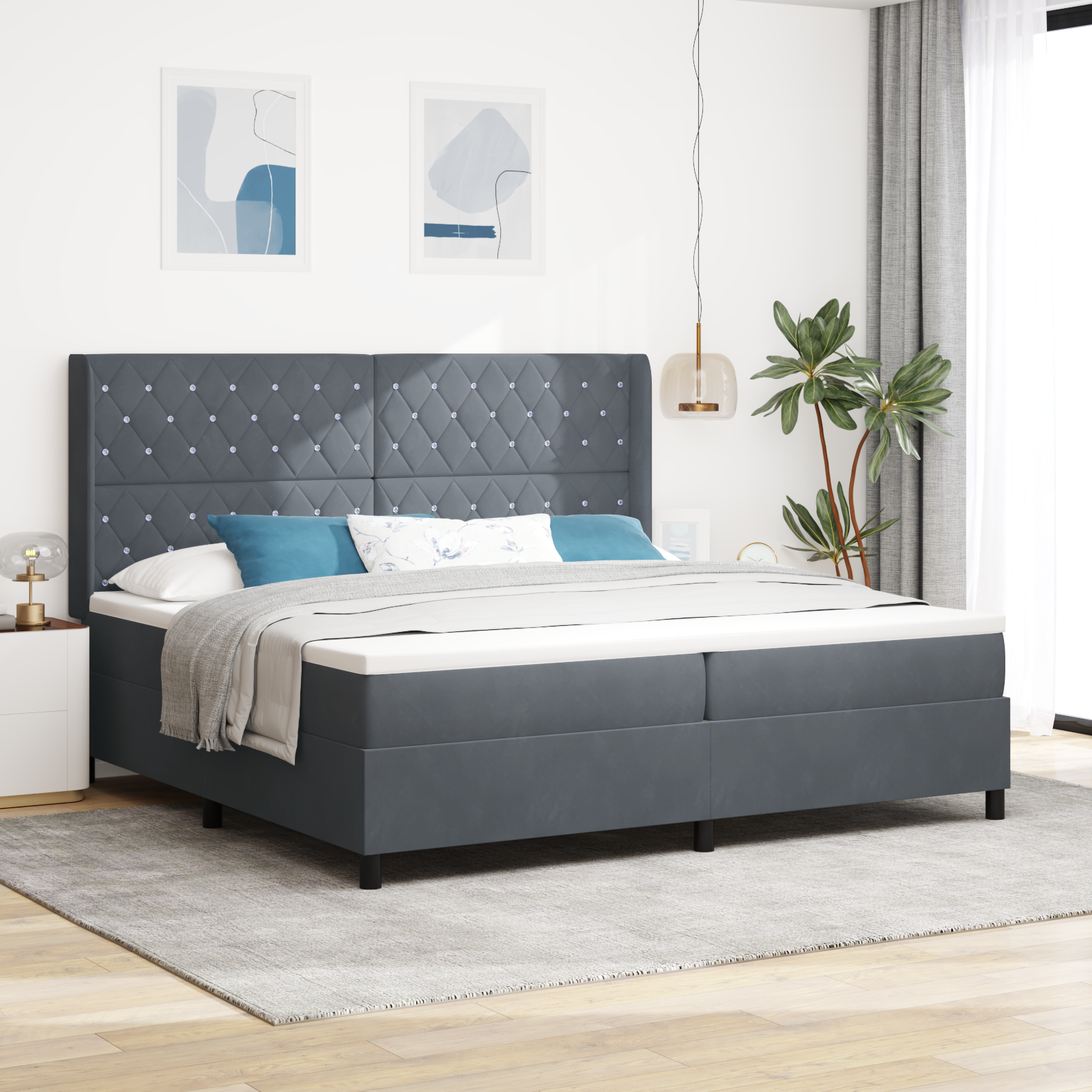 Boxspringbed met matras en LED fluweel donkergrijs 200x200 cm